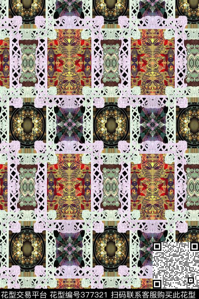 欧式格子几何肌理数码印花华亿平台下载（图片编号: 377321） - 瓦栏（Walan）