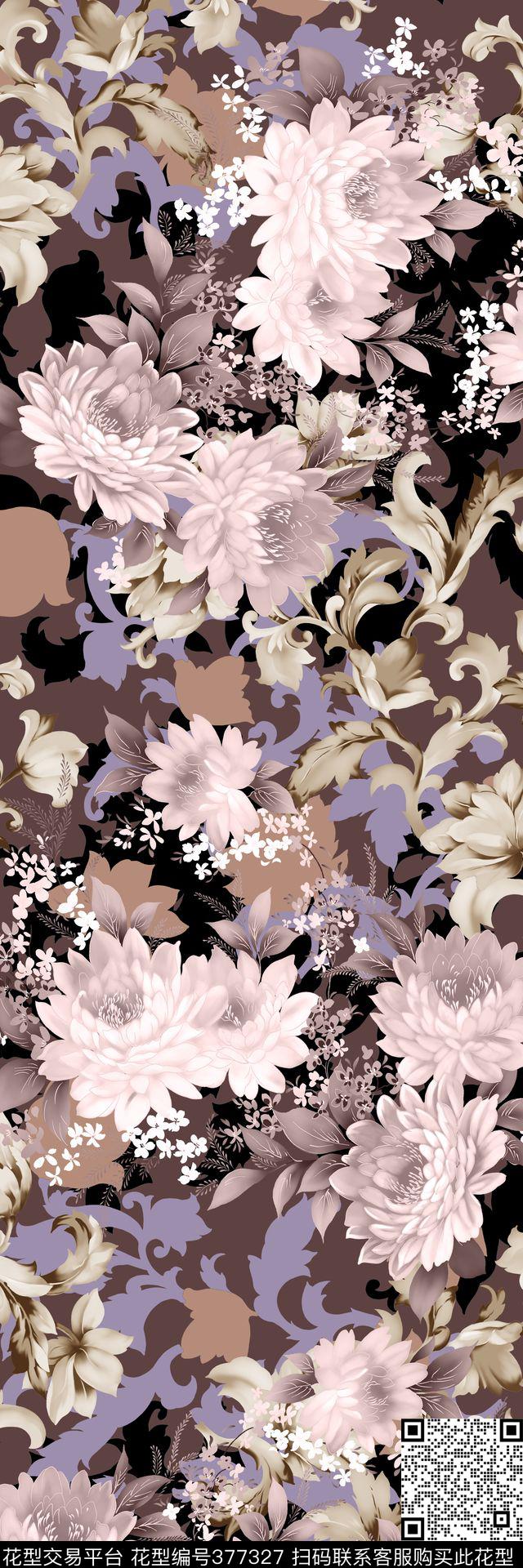 满版花卉纹样数码印花华亿平台下载（图片编号: 377327） - 瓦栏（Walan）