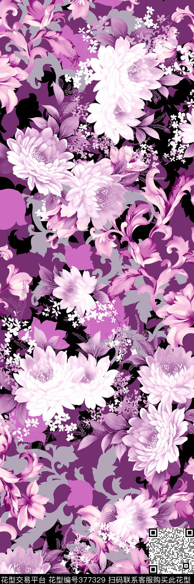 满版花卉纹样数码印花华亿平台下载（图片编号: 377329） - 瓦栏（Walan）