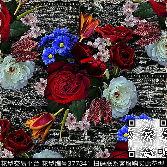 金属花卉花卉数码印花华亿平台下载（图片编号: 377341） - 瓦栏（Walan）