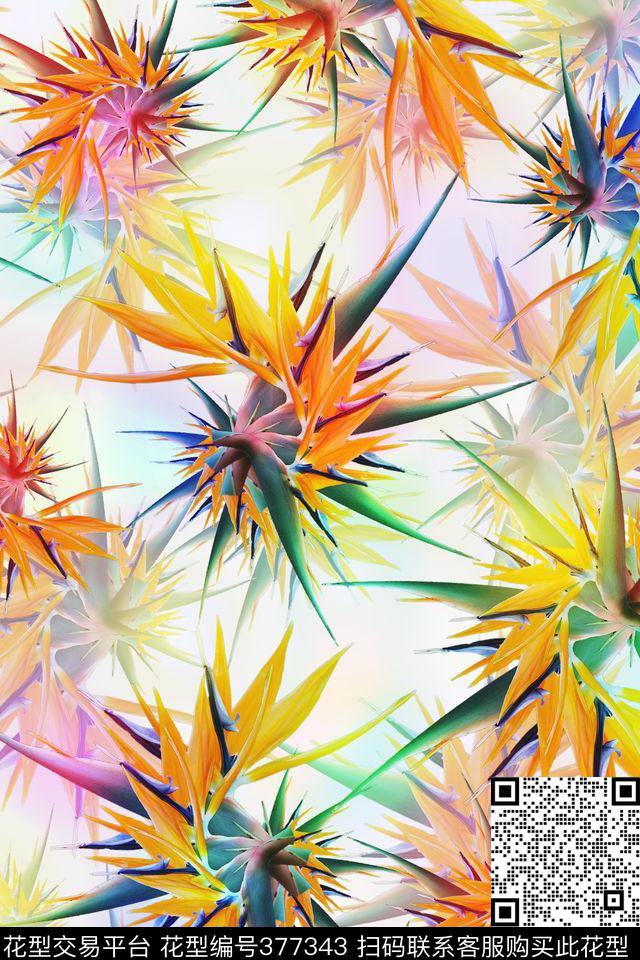 花卉热带风数码印花华亿平台下载（图片编号: 377343） - 瓦栏（Walan）
