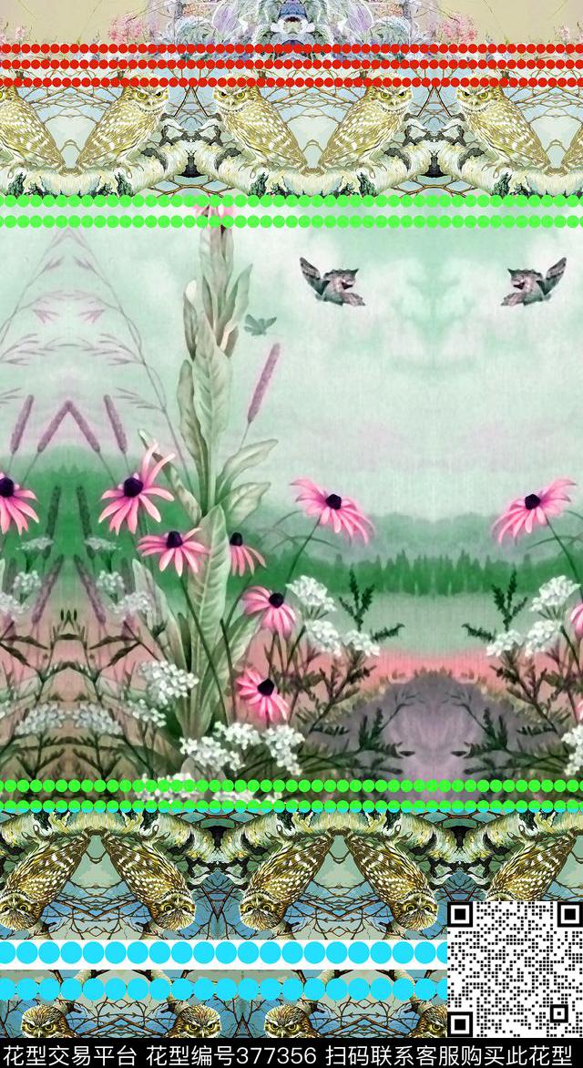 热带动物定位热带元素、猫头鹰数码印花华亿平台下载（图片编号: 377356） - 瓦栏（Walan）