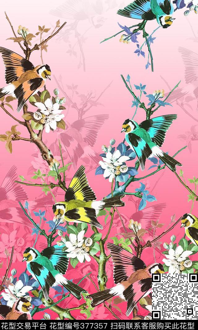 动物定位手绘鸟数码印花华亿平台下载（图片编号: 377357） - 瓦栏（Walan）