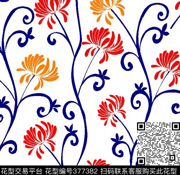 不规则叶子花朵亮色热带植物传统印花华亿平台下载（图片编号: 377382） - 瓦栏（Walan）