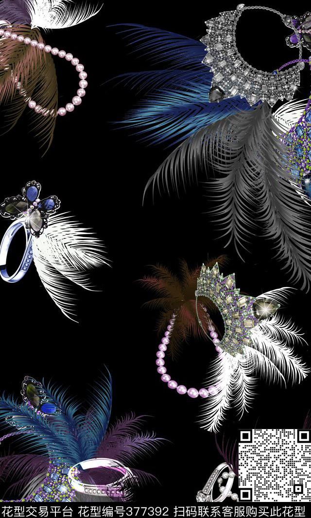 时尚珠宝叶子首饰数码印花华亿平台下载（图片编号: 377392） - 瓦栏（Walan）