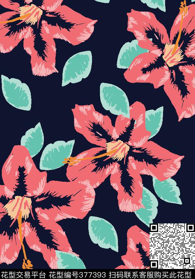 花朵亮色热带植物叶子传统印花华亿平台下载（图片编号: 377393） - 瓦栏（Walan）
