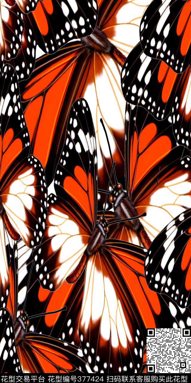 蝴蝶写意动物印花传统印花华亿平台下载（图片编号: 377424） - 瓦栏（Walan）