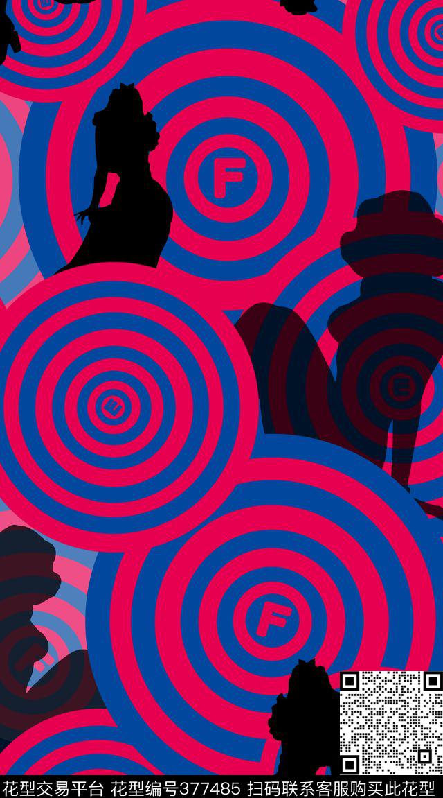 流行时尚女郎剪影传统印花华亿平台下载（图片编号: 377485） - 瓦栏（Walan）