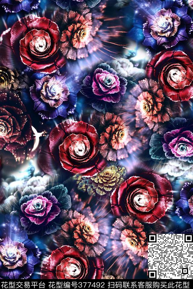 抽象花朵科技立体炫光数码印花华亿平台下载（图片编号: 377492） - 瓦栏（Walan）