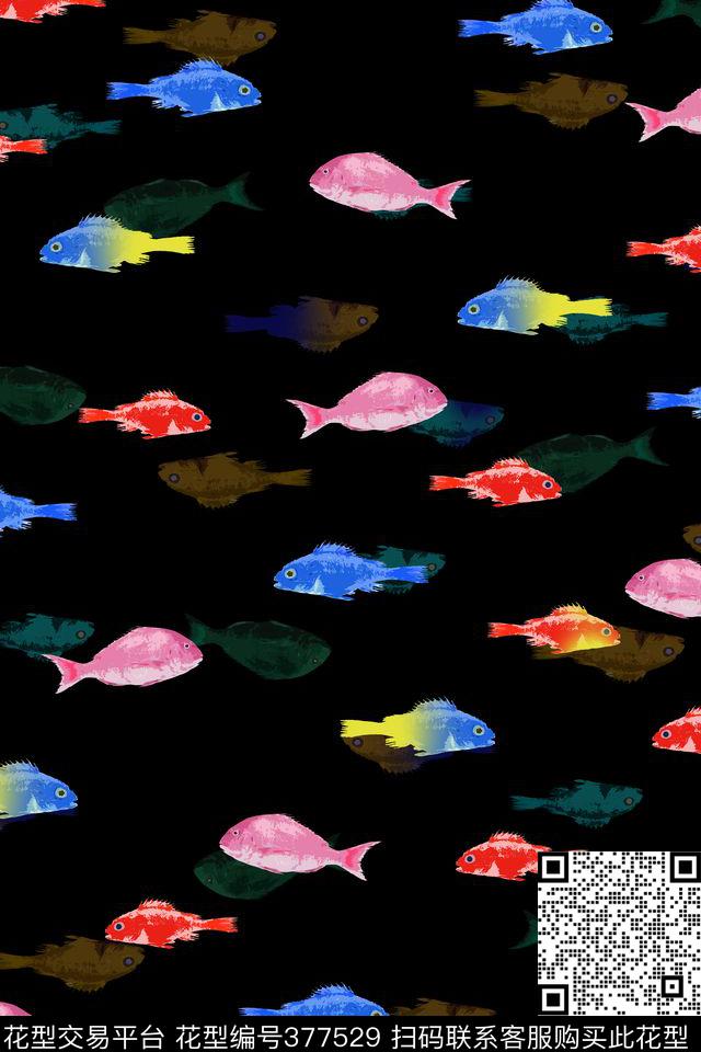 彩色小鱼数码印花华亿平台下载（图片编号: 377529） - 瓦栏（Walan）