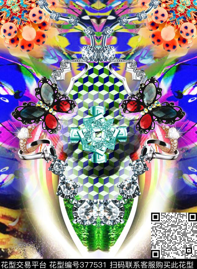 花珠宝几何数码印花华亿平台下载（图片编号: 377531） - 瓦栏（Walan）