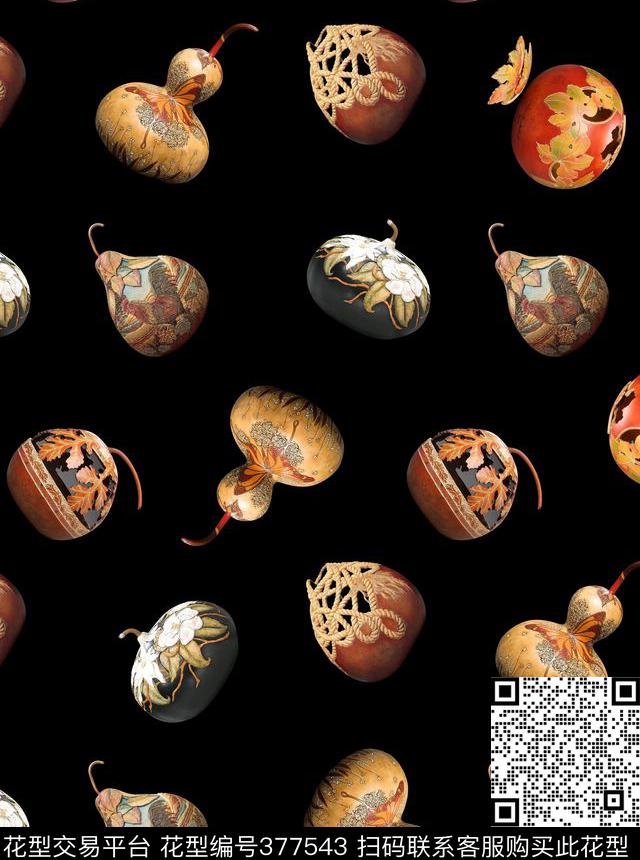 瓜民族风花鸟数码印花华亿平台下载（图片编号: 377543） - 瓦栏（Walan）