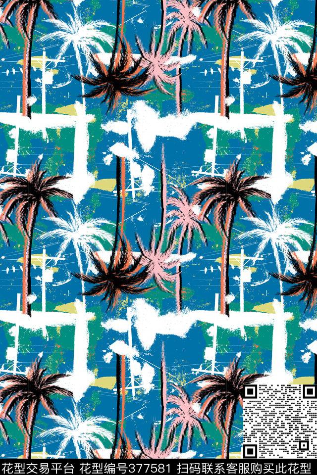 椰子树传统印花华亿平台下载（图片编号: 377581） - 瓦栏（Walan）