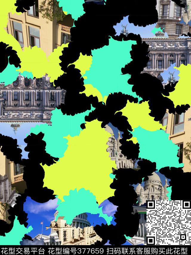 笔触潮流风景数码印花华亿平台下载（图片编号: 377659） - 瓦栏（Walan）