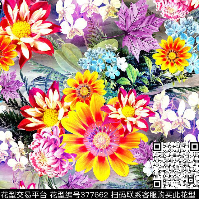抽象花卉数码印花华亿平台下载（图片编号: 377662） - 瓦栏（Walan）