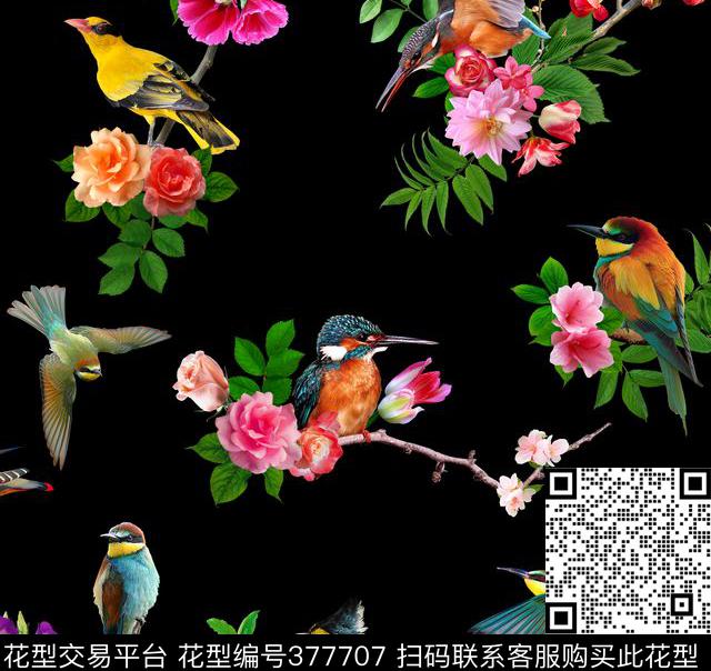 花卉鸟时尚数码印花华亿平台下载（图片编号: 377707） - 瓦栏（Walan）