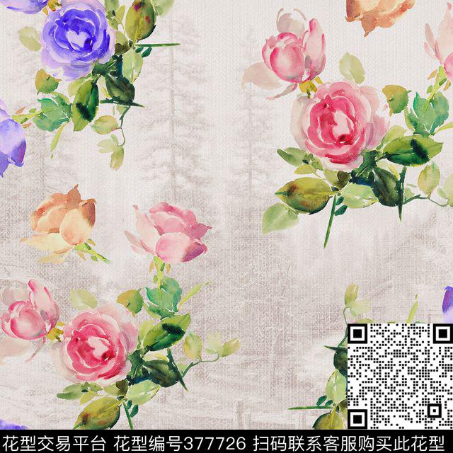 花玫瑰兰色妖姬数码印花华亿平台下载（图片编号: 377726） - 瓦栏（Walan）