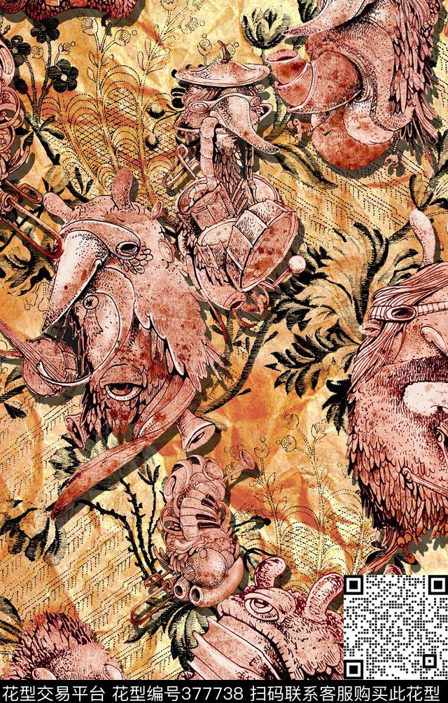 线条画欧美抽象画数码印花华亿平台下载（图片编号: 377738） - 瓦栏（Walan）