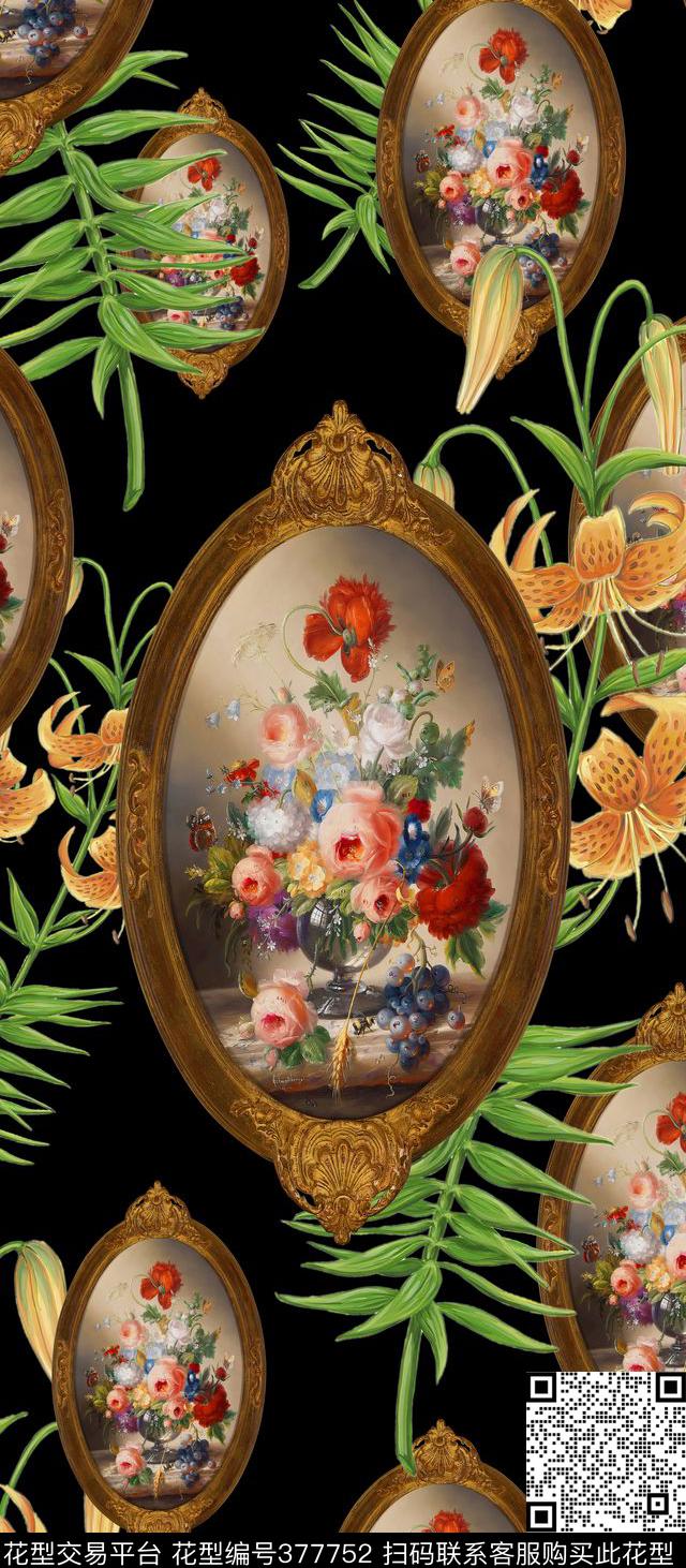 复古欧式油画百合数码印花华亿平台下载（图片编号: 377752） - 瓦栏（Walan）