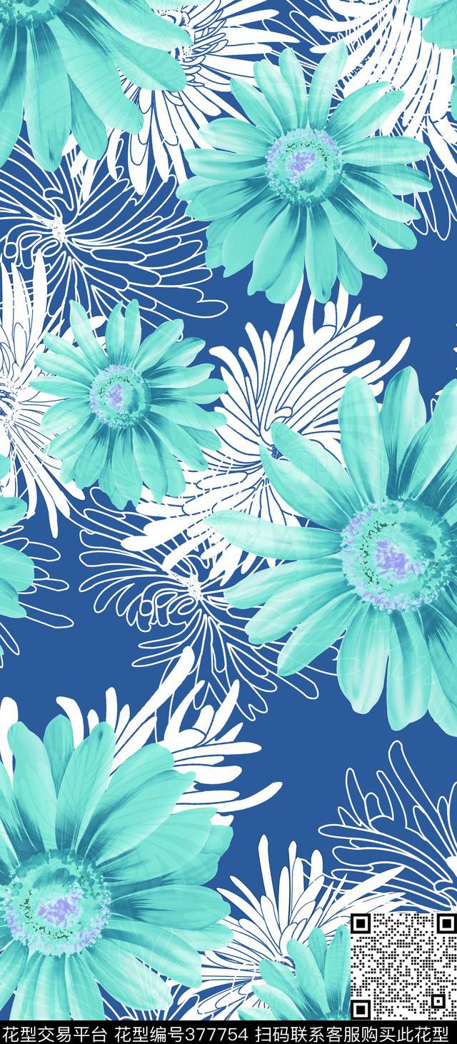 清新菊花植物花卉传统印花华亿平台下载（图片编号: 377754） - 瓦栏（Walan）