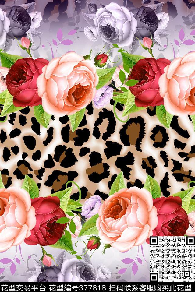 大气花卉豹纹数码印花华亿平台下载（图片编号: 377818） - 瓦栏（Walan）