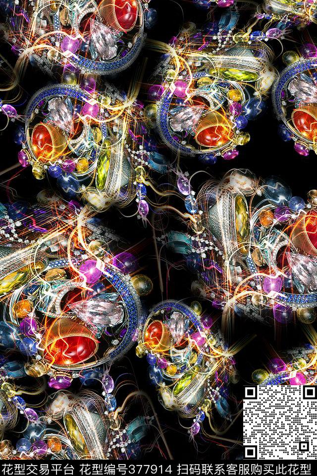 抽象珠宝炫彩数码印花华亿平台下载（图片编号: 377914） - 瓦栏（Walan）