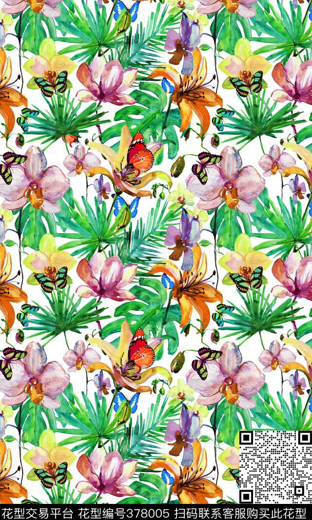 时尚水彩花卉花卉手绘数码印花华亿平台下载（图片编号: 378005） - 瓦栏（Walan）