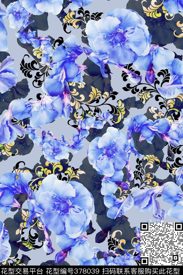 多彩花卉花朵数码印花华亿平台下载（图片编号: 378039） - 瓦栏（Walan）