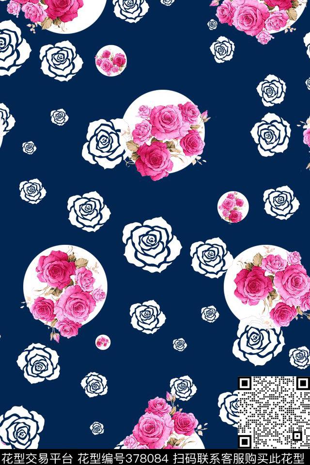波点花球花卉类组合数码印花华亿平台下载（图片编号: 378084） - 瓦栏（Walan）