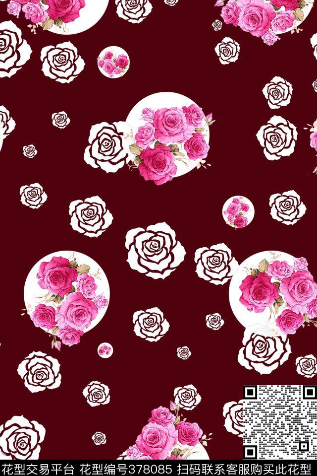 波点花球花卉类组合数码印花华亿平台下载（图片编号: 378085） - 瓦栏（Walan）
