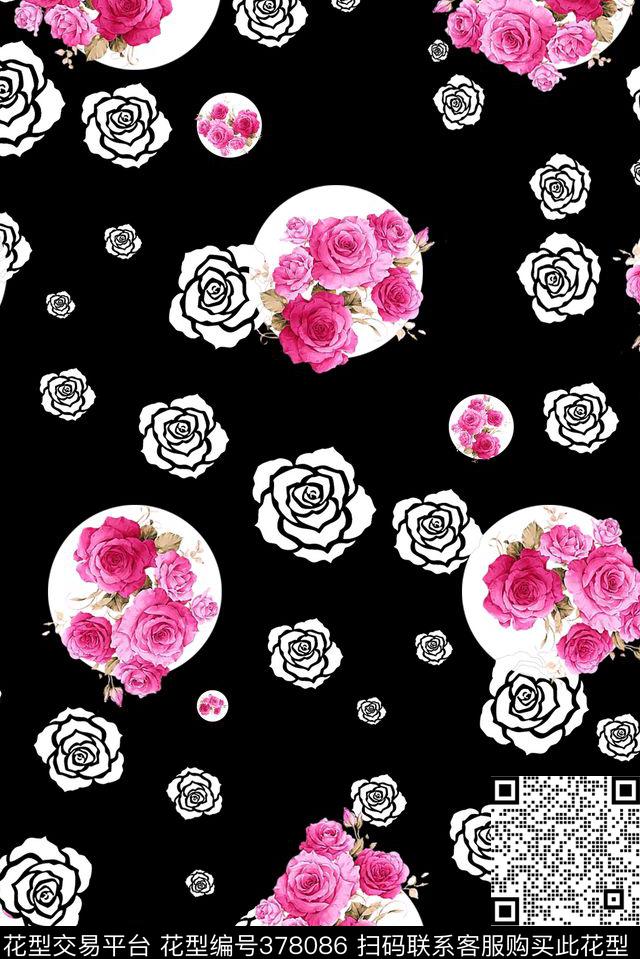 波点花球花卉类组合数码印花华亿平台下载（图片编号: 378086） - 瓦栏（Walan）