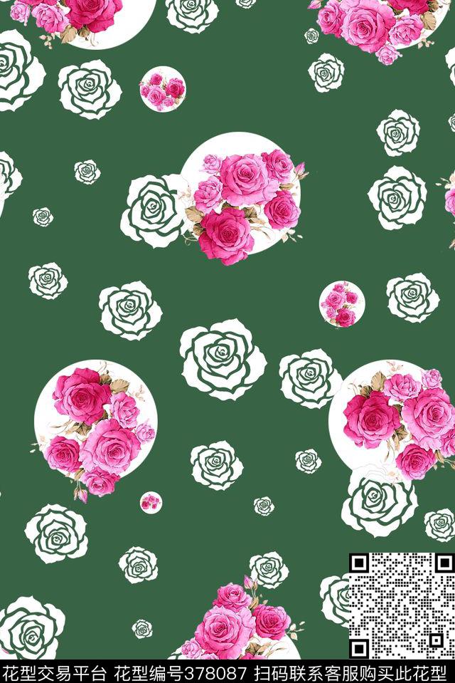 波点花球花卉类组合数码印花华亿平台下载（图片编号: 378087） - 瓦栏（Walan）