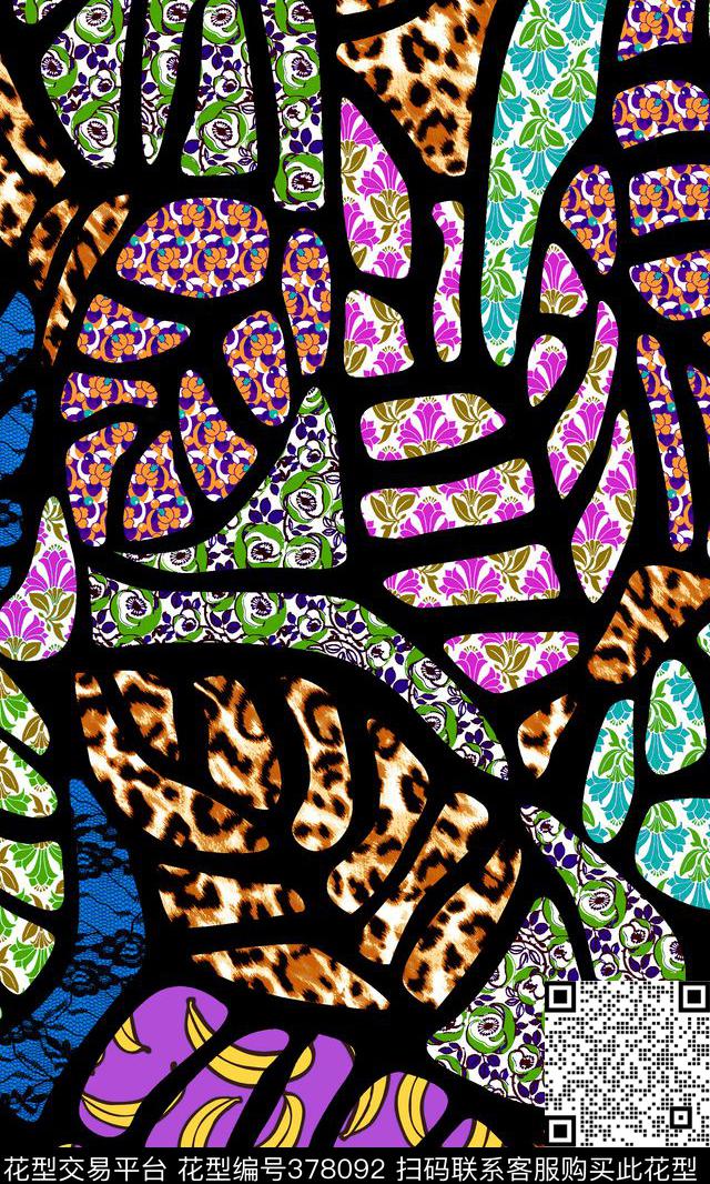 夏威夷叶子花卉几何花卉传统印花华亿平台下载（图片编号: 378092） - 瓦栏（Walan）