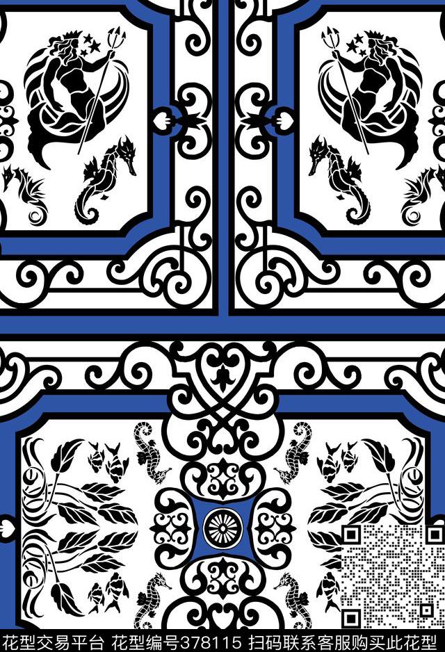 欧式宫廷风复古海神人鱼传统印花华亿平台下载（图片编号: 378115） - 瓦栏（Walan）