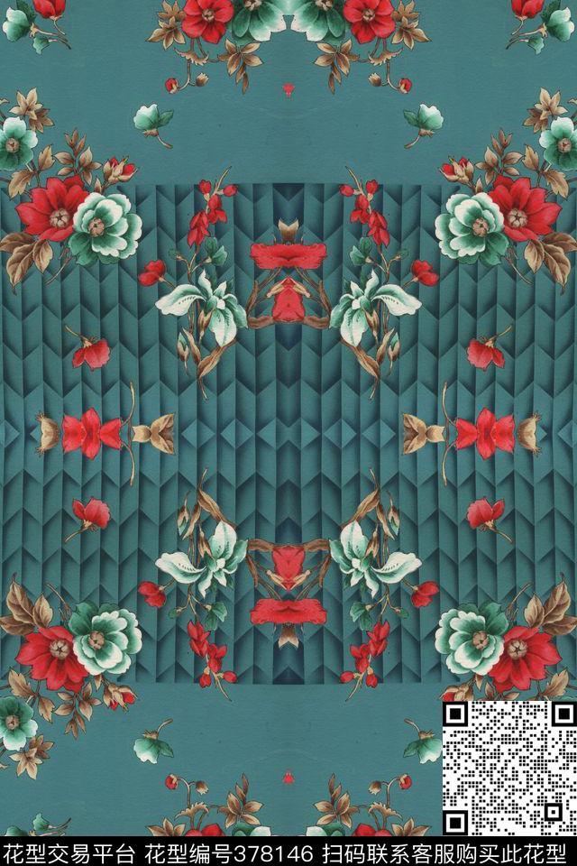花卉几何数码印花华亿平台下载（图片编号: 378146） - 瓦栏（Walan）