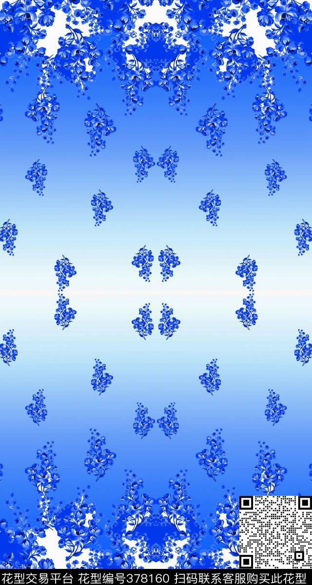 花卉色块蓝色数码印花华亿平台下载（图片编号: 378160） - 瓦栏（Walan）