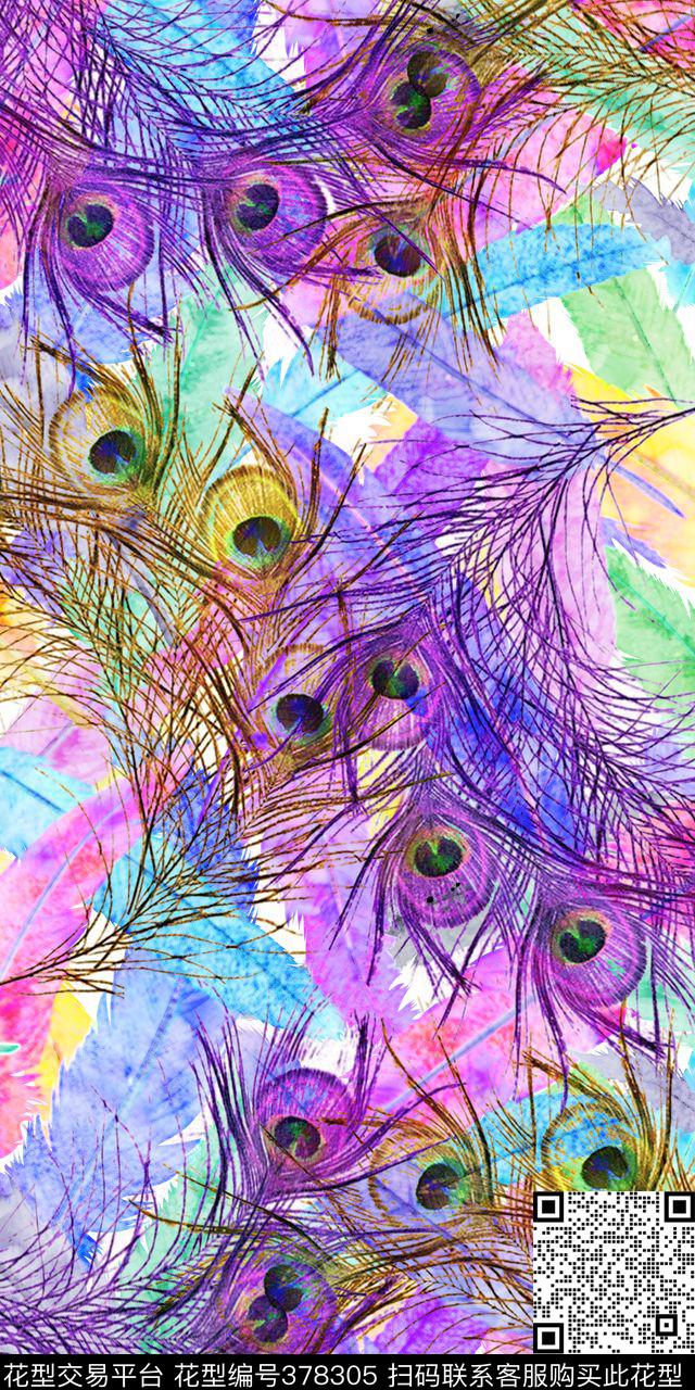 水彩艺术羽毛数码印花华亿平台下载（图片编号: 378305） - 瓦栏（Walan）