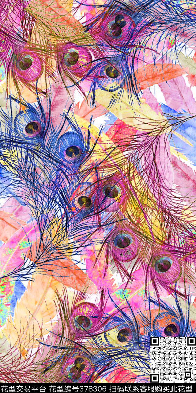 水彩艺术羽毛数码印花华亿平台下载（图片编号: 378306） - 瓦栏（Walan）