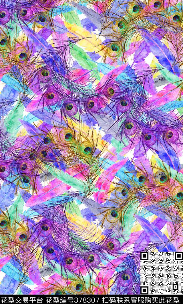 水彩艺术羽毛数码印花华亿平台下载（图片编号: 378307） - 瓦栏（Walan）
