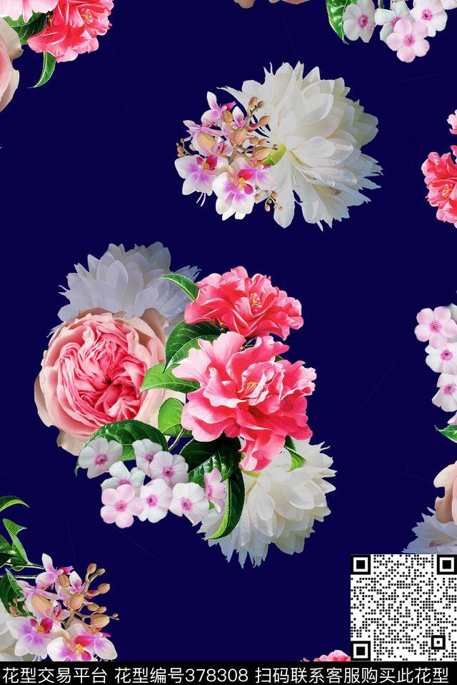 花卉组合花朵休闲数码印花华亿平台下载（图片编号: 378308） - 瓦栏（Walan）