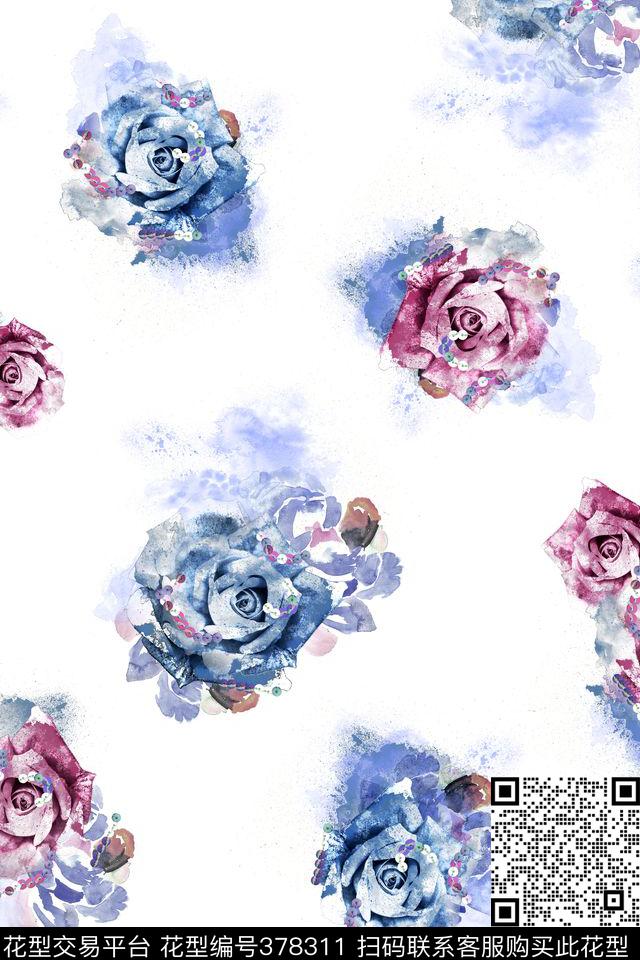 玫瑰花晶片简洁数码印花华亿平台下载（图片编号: 378311） - 瓦栏（Walan）