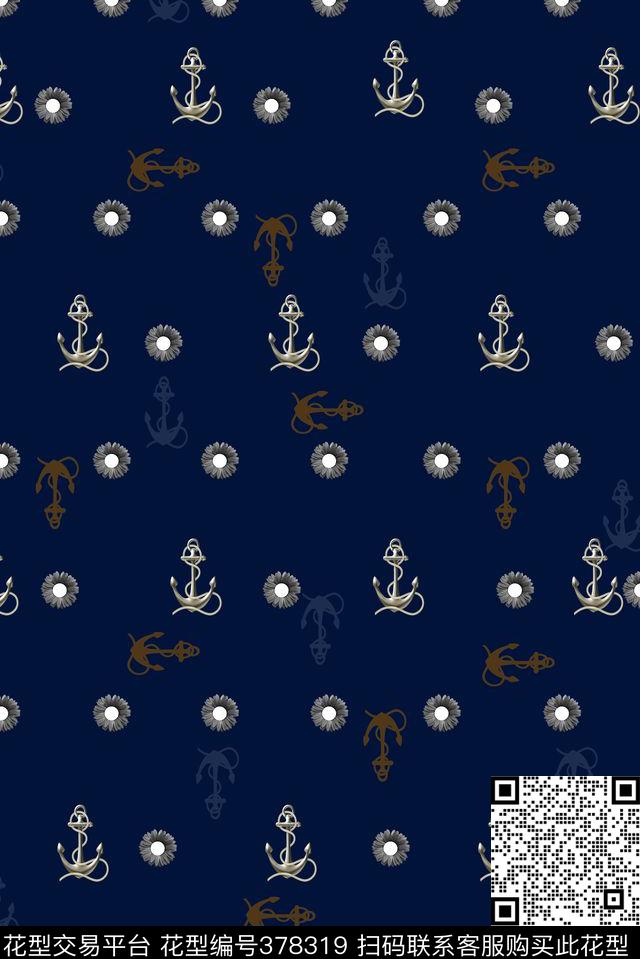 波点菊花船锚数码印花华亿平台下载（图片编号: 378319） - 瓦栏（Walan）
