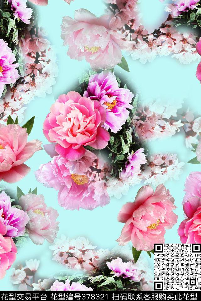花卉朦胧花朵数码印花华亿平台下载（图片编号: 378321） - 瓦栏（Walan）