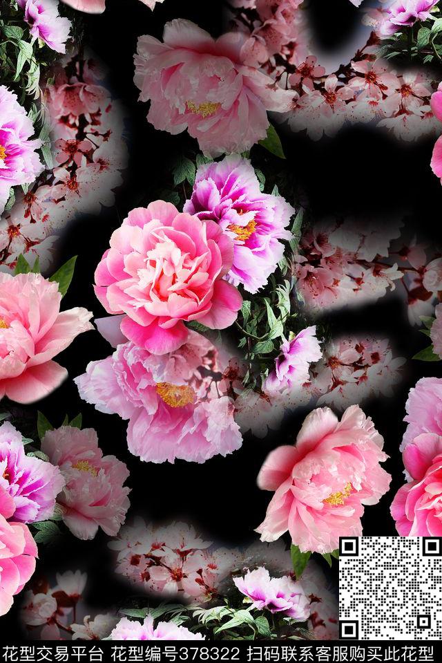 花卉朦胧花朵数码印花华亿平台下载（图片编号: 378322） - 瓦栏（Walan）
