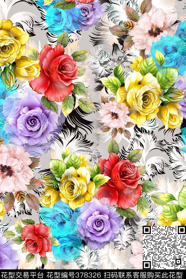 抽象花卉数码印花华亿平台下载（图片编号: 378326） - 瓦栏（Walan）