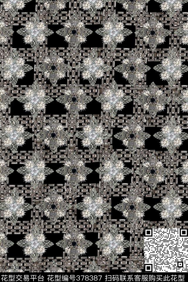 宝石立体感银色链条数码印花华亿平台下载（图片编号: 378387） - 瓦栏（Walan）