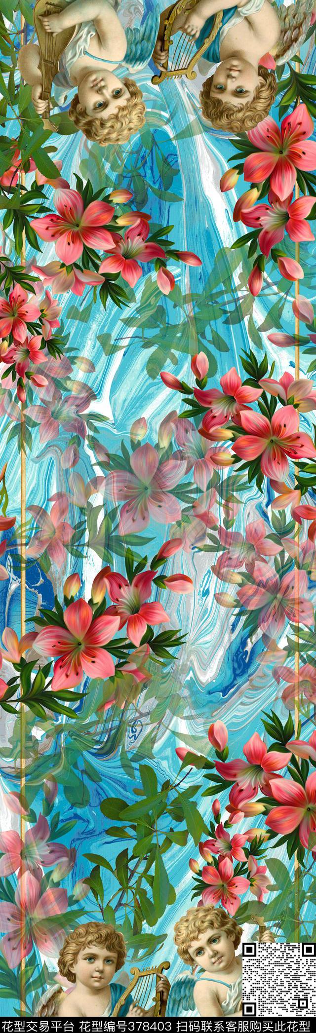 百合宫廷天使数码印花华亿平台下载（图片编号: 378403） - 瓦栏（Walan）