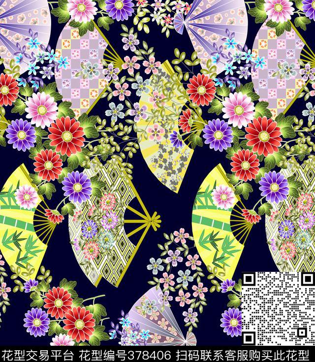 扇子大牌风小碎花数码印花华亿平台下载（图片编号: 378406） - 瓦栏（Walan）