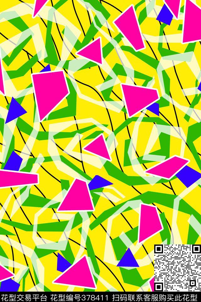 几何彩色玫瑰传统印花华亿平台下载（图片编号: 378411） - 瓦栏（Walan）