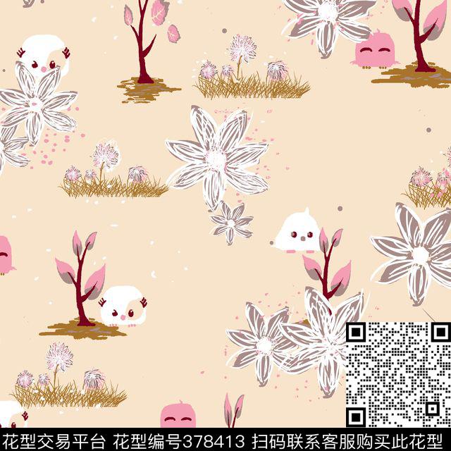 动物可爱小树传统印花华亿平台下载（图片编号: 378413） - 瓦栏（Walan）